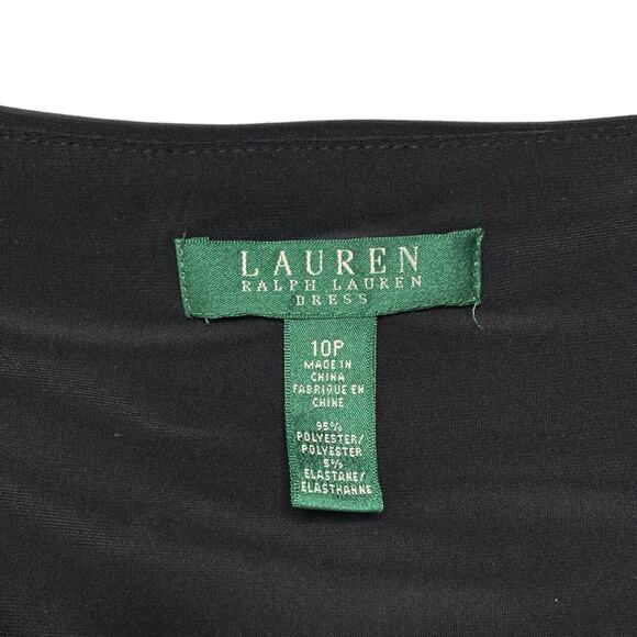RALPH LAUREN LRL Black Gathered Jersey Knit Dress Size 10 Petite Sleeveless - Picture 6 of 9